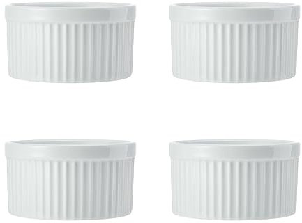 Mikasa Chalk Ramequines de Porcelana, 9.5cm, Set de 4 Ramequines Blancos para Postres y Soufflés, Platos Individuales para Soufflé - Aptos para Horno y Lavavajillas