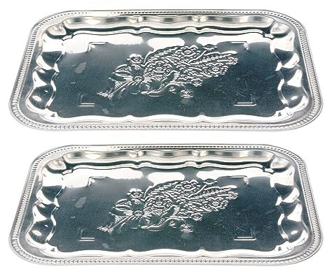 Metal Serving Tray Platter Plate Food Dish Reusable Trays for Meat Rice Sandwiches Platters Drinks Buffet Party BBQ Home Decorative Silver Tray Lightweight (Set of 2 Rectangle)