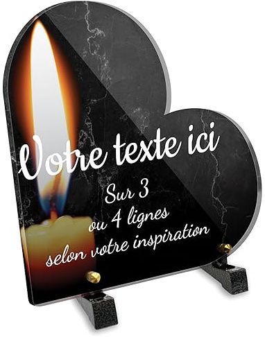 Placa funeraria corazón personalizable en plexi patrón vela, varios tamaños, grosor 6 mm, personalizado en varias líneas 20x20 cm