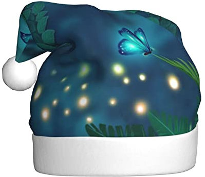 Jadery Blaue Schmetterlings-Weihnachtsmannmütze, Unisex, Weihnachtsmütze, Weihnachtsmütze für Erwachsene, Neujahr, festliche Party, Weihnachtszubehör
