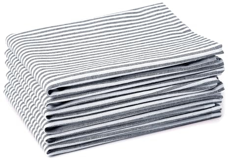 Encasa XO Servilletas de Algodón Juego de 6 | Azul Marino a Rayas | Tamaño 45x45 cm | Servilletas de Mesa | Lavables a Máquina y Reutilizables