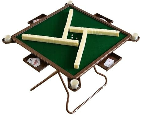 COYEUX Klappbarer Mahjong-Tisch für 4 Spieler, tragbarer Brettspiel-Domino-Tisch, mit Getränkehaltern und Chip-Tabletts, für Mahjong, Poker, Domino