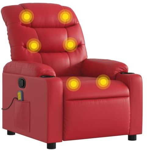 vidaXL Massagesessel, Sessel Verstellbare Rückenlehne Fußteil, Fernsehsessel Relaxsessel mit Liegefunktion, Liegesessel Polstersessel Ruhesessel, Rot Kunstleder