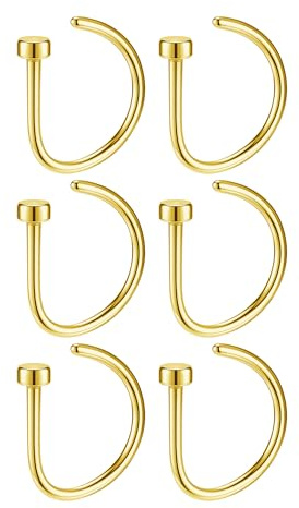 AllerPierce 6 Stück Fake Nasenring 20G 8mm Nasenpiercing Septum aus Edelstahl Piercingschmuck für Lippe Tragus Knorpel Helix