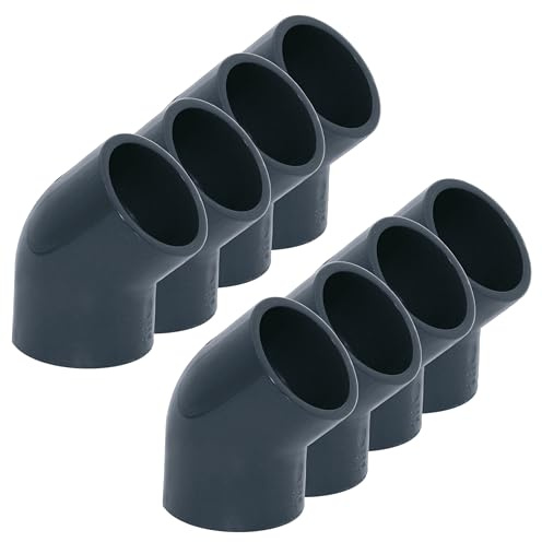 HAF 8X PVC Fittings Winkel 45° mit 50mm x 50mm | Klebemuffe x Klebemuffe | Winkelverbinder aus grauem PVC-U | PN16 für PVC Rohr, Poolfitting, Pool, Schwimmbad, Poolverrohrung, Druckleitung