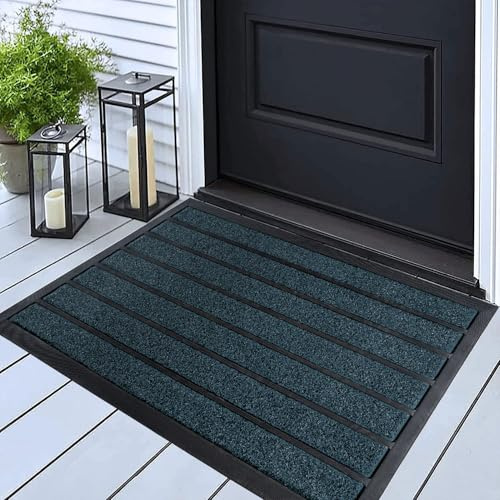 ubdyo Extra Durable Door Mat - Dirt Trapping Outdoor Welcome Mats - Non-Slip Outdoor Indoor Entrance - Low Profile Front Doormat (30 x 17, Bright Blue)