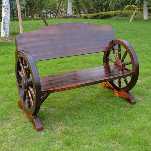 Yqyc Panca con Ruota per Carro in Legno, Sedile a Doghe, Mobili da Giardino Rustici per Esterni, Finitura Carbonizzata, per Portico da Giardino Cortile Patio Park (Color : Bench B)