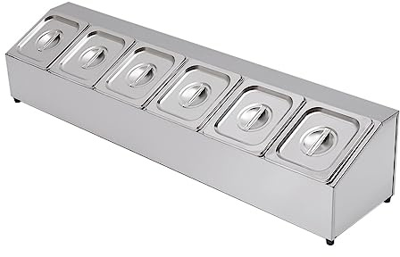 TAPMING - Recipiente para ingredientes (6 rejillas, acero inoxidable, capacidad por envase: 2 L, caja de ingredientes extraíble y tapa), 104 x 22,5 x 22 cm