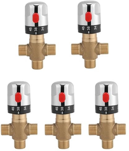Haopeuk 5X Thermostat Mischventil Aus Massivem Messing G1/2 für Duschsystem, Wassertemperaturregelung, Rohr, Becken, Thermostatregelung