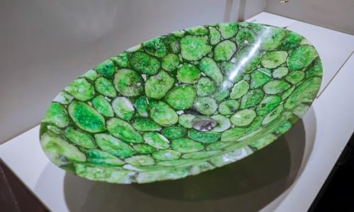 Lavabo da appoggio in marmo di forma ovale, 40,6 x 33,6 cm, in resina di agata verde, per accessori da bagno