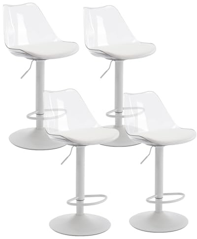 Sepnine Barhocker 4er Set,Barstuhl gepolstert mit Fußstütze,Barstühle mit transparenter Rückenlehne,Zeitgenössisch Drehstuhl 360°,Tresenhocker höhenverstellbar für Esszimmer & Bar (Weiß)