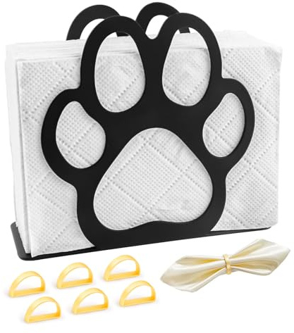 cersaty® 1 Stk Serviettenhalter, Schwarz Napkin Holder mit 6 Stk D Serviettenhalter Ring für Zuhause, Küche, Restaurant, Picknick, Party Serviettenspender