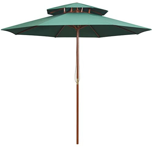 THOYTOUI Doppeldeck Sonnenschirm, Fishing umbrella Angelzelte Angelschirm Anglerschirm Geeignet für Garten Terrasse Veranda Balkon 270x270 cm Holzstange Grün