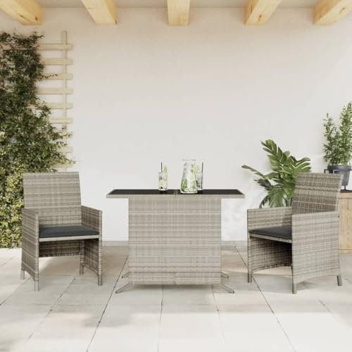 qohoio 3-TLG. Bistro-Set mit Kissen Gartenset Tisch Und StüHle Bistrotisch Outdoor Balkon MöBel Set Hellgrau Poly Rattan - 365122
