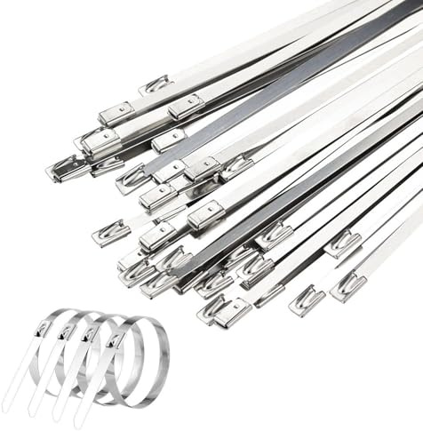 VEHYEGOI 100 Pieces Of Stainless Steel Cable Ties, Multi-Purpose Cable Ties, Metal Cable Tie Tools, Cable Fixing Wires, High Temperature Resistant Self-Locking Cable Ties