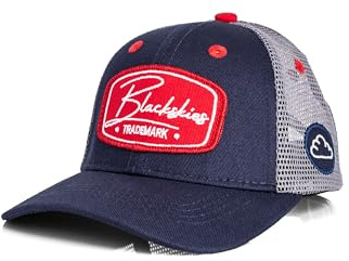 Blackskies® Race baseballkeps för barn | Justerbar barnkeps för pojkar och flickor, snygg mössa, cool mössa, födelse, dop, toppmössa, Mörkblå-grå-röd, L