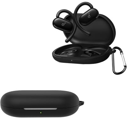 CONAPIKA Cover per sound-core Anker V20i con Moschettone, Ultrasottile Antiurto Antigraffi Ricarica Auricolari Custodia Protettiva Resistente Flessibile Protezione Silicone Liquido Morbida Cover,Nero