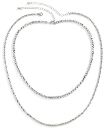 Epinki Herren Kette Jahrestag, Partnerketten Mehrschichtige Erbskette, Edelstahl Erbskette Silber, 62CM