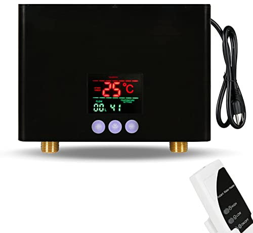 CAINV Chauffe-Eau électrique Chauffe-Eau sans Réservoir, Mini Chauffe-Eau Électrique Instantané 3000W, Affichage LED, Chauffe-Eau À La Demande avec Télécommande sous/au-Dessus de l'évier(Zwart)