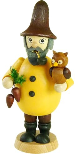 Erzgebirge Palast Ullrich Kunsthandwerk Räuchermännchen Waldwichtel mit Eule - 17 cm