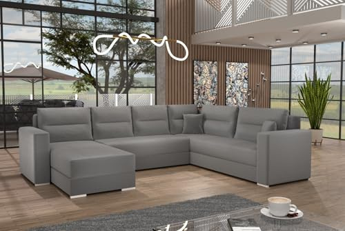 Generisch Captain Sofa Couch Garnitur Ecksofa U-Form mit Schlaffunktion Wohnlandschaft Kronos 22 Polyätherschaum Breite 314 cm x Tiefe 217 cm grau