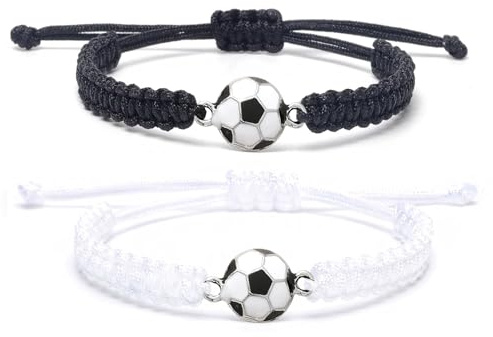 LunarCharm 2 Stück geflochtene Fußballarmbänder, Freundschaftsbänder, verstellbares, Geschenke für Fußballliebhaber, Sportarmbänder, Geburtstagsgeschenke für beste Freunde