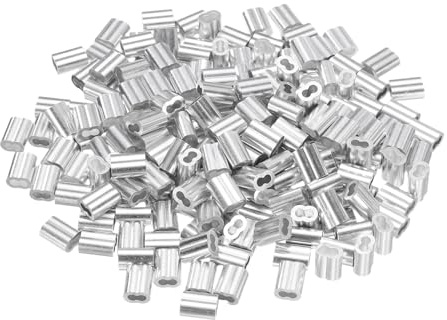 sourcing map 200Pcs Aluminum Crimping Loop Sleeve for 3/32 Diameter Wire Rope, Double Ferrule Aluminum Wire Rope Sleeve for Cable Line End
