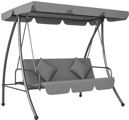 Outsunny Outdoor 3 Seater Garden Swing Chair 2-in-1 Convertible Light Grey