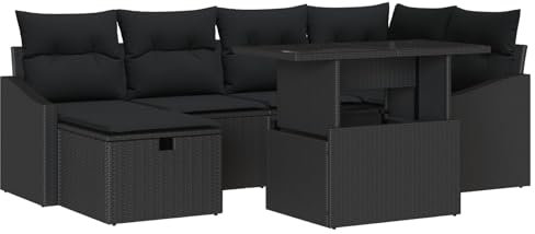 vidaXL Trädgårdsoffset med kudde 7 pcs Svart konstrotting, Trädgård och Terass, Modulär Utemöbel, Rattan-soffor för Avkoppling, UV-skyddad Utformning