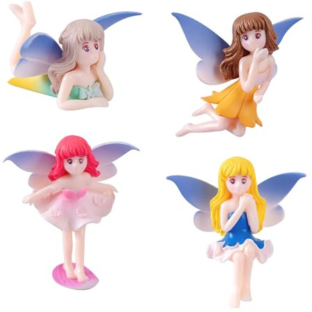 4 Pcs Fairy Garden Ornaments Outdoor, Fairy Garden Accessories, Fairy Garden, Small Fairy Figures Miniature Figurines Little Plastic Fairys Cake Topper Decorations Mini Statues Gifts