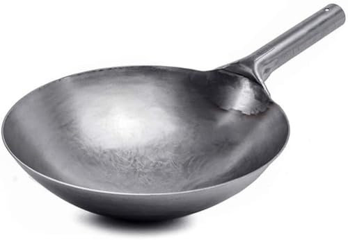Wok de hierro antiadherente, olla tradicional forjada a mano, acero al carbono grueso de 32 cm, preajustada para una distribución óptima del calor