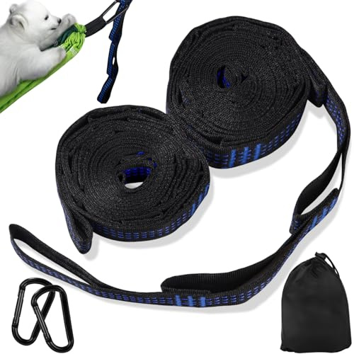 Kixolo Lot de 2 Fixations pour hamac de 3 m x 2,5 cm avec 10 Boucles, Fixation de hamac avec 2 mousquetons à Crochets + Sac de Rangement, Fixation de balançoire pour Camping Max. 300 kg (Bleu)