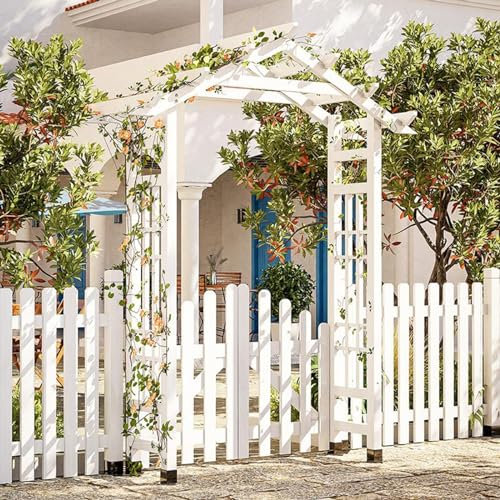 Arche de jardin en bois blanc avec porte, élégante pergola d'extérieur pour mariages, fêtes, plantes grimpantes, décoration de pelouse et terrasse, parfaite pour améliorer la cour