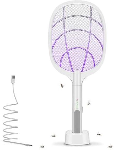 Raqueta Matamoscas Electrica 2 en 1 3000V Mata Mosquitos, Insectos Electrico USB Recargable 1200mAh
