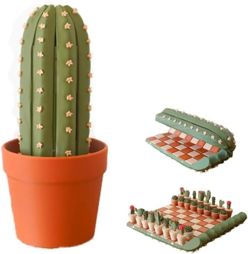 VNDGEOUH Cactichess - Jeu d'échecs Enroulable en Forme de Cactus, Jeux d'échecs Portables for Adultes, Jeux d'échecs Portables imprimés en 3D, échiquier à thème Cactus, Jeu d'échecs