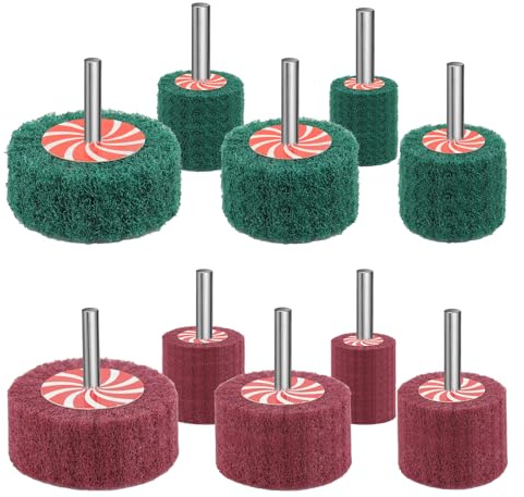 MISIQIMA 10 Stück SchleifmopSet, 25|30|40|50|60MM Vlies Schleifscheiben, Scheuerschwämme Rad mit 1/4 Zoll Schaft, Können zum Reinigen von Farbe, Polieren von Metall, Holz Verwendet Werden