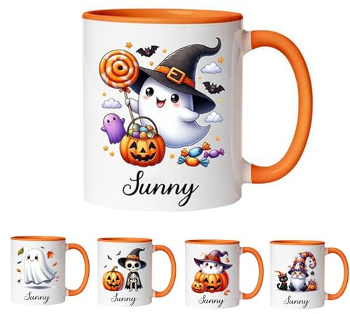 Tazza di Halloween personalizzata con nome personalizzato Boo, 325 ml, regalo carino e spaventoso per donne e uomini, riempitivo per lui e lei, regalo per feste (1)