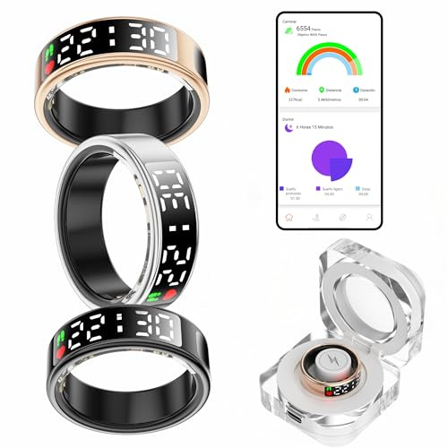smartia – Bague Intelligente avec écran Tactile, modèle 2026 Application Incluse, Smart Ring Homme et Femme, Bague d’activité et de Suivi de la santé, Surveillance du Sommeil (Doré, 8)
