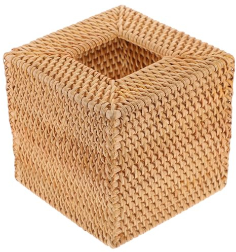 DIYEAH Boîte à Mouchoirs Rotin Tressé Style Rustique Distributeur Carré pour Bureau Maison Restaurant Support Compact pour Serviettes et Lingettes Décoration Nordique Vintage