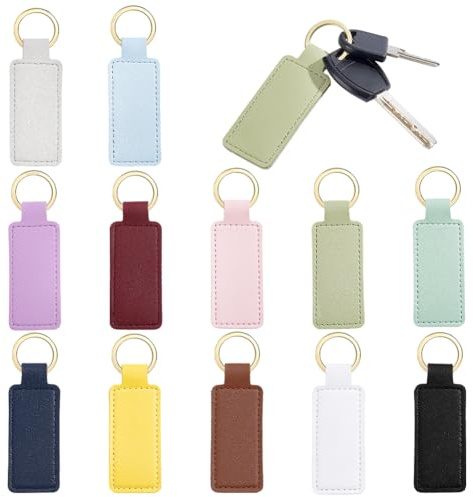 INTERWARM 60 Stück Leder Schlüsselanhänger Damen, Gravierbar | 7,2x2,9cm PU Leder Schlüsselanhänger Rohlinge mit 2,5cm Ring – für DIY, Gravur, Taschen Deko & Geburtstagsgeschenke