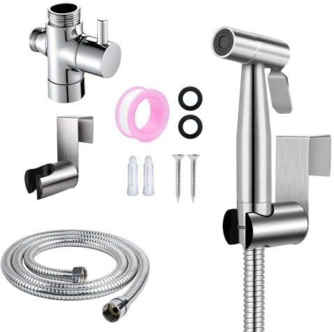 Handheld Bidet Sprayer Kit for Toilet, 304 Stainless Steel Bidet Spray with 1.5m Hose and Fittings, Bathroom Bidet Sprayer Set for Personal Hygiene, Wash Basin,Cloth Diaper Cleaning, and Pet Bath