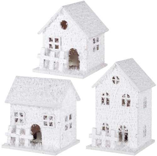 GALPADA 3pezzi Casetta Luminosa Natalizia in Legno Decorativa Decorazioni per Albero di Natale Casette di Legno Natalizie per Feste e Interni