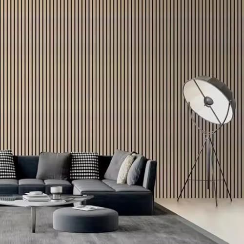 Slat Wall Panelling 2400mm x 600mm, 1 Pack Acoustic Wall Slatted 3D Wood Veneer Panels, Sound Absorbing Decorative Self Adhesive Wall Panels, Sound Proof Panels for Walls Office Bedroom (Walnut)