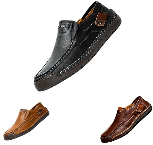 Generisch Scarpe da uomo in pelle, da uomo, colore nero, suola spessa, antiscivolo, per il tempo libero, scarpe da lavoro, leggere, impermeabili, Nero , 47 EU
