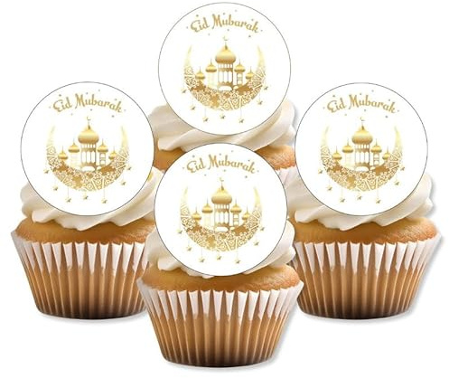 Eid Mubarak Edible Cupcake Toppers | PRECUT Gold Islamic Temple Cake Decorations