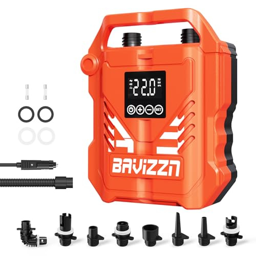 BAVIZZN 22PSI Paddle Board Pump Electric, 12V DC Car Powered SUP Pump with Dual Stage Inflation, Portable Air Pump for Inflatable Paddleboards, Boats, Mattresses & Water Sports Inflatables