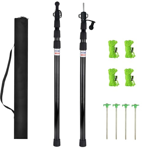 Tarp Poles - Telescoping Camping Tent Poles Replacement, Heavy Duty Aluminum Adjustable Tent Rods, 4-Section Tarp Poles for Outdoor Backpacking Hiking, Canopy & Awning, Rain Fly, Extends 8ft, Set of 2