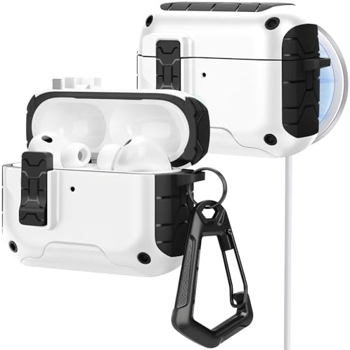 HITZEE Hülle für AirPods Pro 3, kompatibel mit AirPods Pro 3rd Generation Hülle (2025), Magnetisch Auto-Locking mit Telefonständer, Kompatibel mit MagSaf Case, Schwarz/Weiß