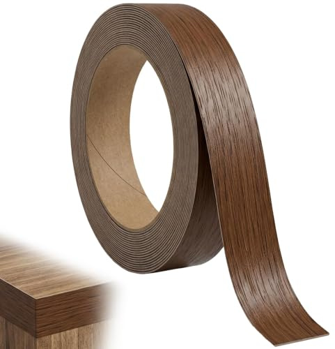 18mm x 10m Melamine Edge Tape, Worktop Edging Strip Wood Effect Repair Tape | Self-Adhesive Edge Banding, Wood Veneer Trim, Golden Thread Teak, No Iron Needed, for Kitchen Cabinet Desks Floor
