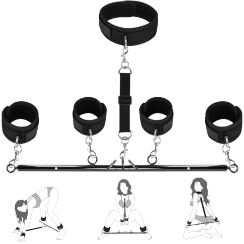Sex Toyscouples for Couples Spreader Bar Bondage Set – BDSM Adult Toy with Handcuffs, Ankle Cuffs & Collar, Adjustable Metal Spreader Bar for Women Men
